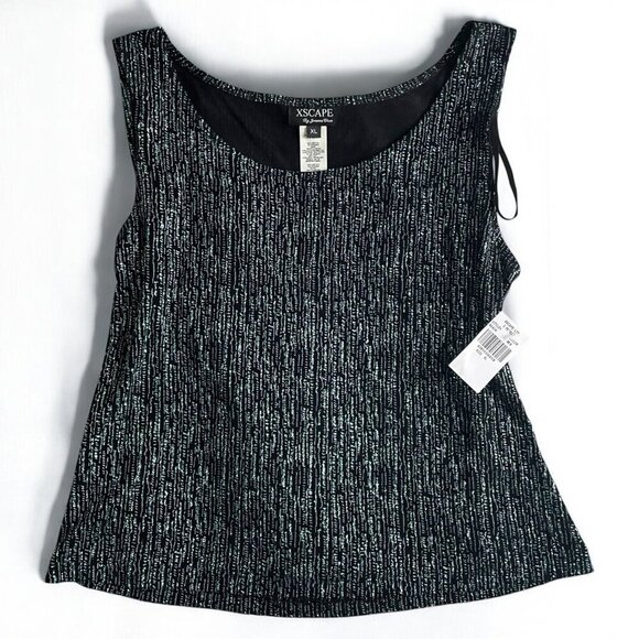 XSCAPE by Joanna Chen NWT Shimmer Tank Sz XL Black Blue Metallic NYE Glam Dressy - Picture 1 of 8